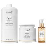Пакет за блясък на косата - Keune Care Satin Oil: шампоан 1000 мл, маска 500 мл, масло 95 мл