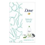  Освежаващ подаръчен комплект - Dove Beauty for All Сиятелно освежаващ твърд сапун 100 г + душ гел 250 мл + гъба за вана