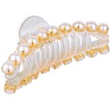 Прозрачна шнола за коса с перли Lucy Style 2000, 3,5 x 7 см