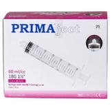 Спринцовки за еднократна употреба Prima, 50/60мл, игла 18G, 1 1/2' (1.2 x 25мм), розови, Luer Lock, гумено бутало, стерилни, 25 броя