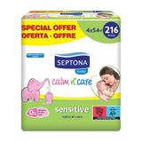 Мокри кърпички за чувствителна бебешка кожа - Septona Baby Calm'n'Care Sensitive Wipes, 54 кърпички x 4 опаковки