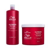 Възстановяващ пакет за увредена коса - Wella Professionals Ultimate Repair: Шампоан Ultimate Repair, 1000 мл + Балсам Ultimate Repair Deep , 500 мл